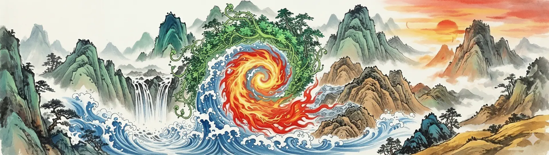 Oriental landscape art of the five elements.