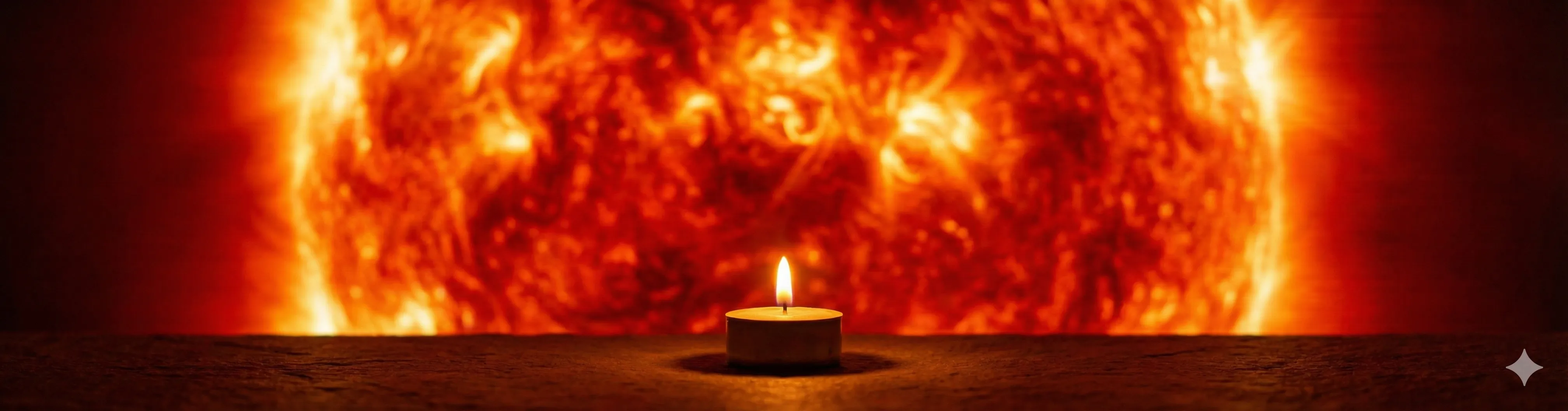 A resilient candlelight (Ding Fire) shining against a giant blazing sun (Bing Fire), symbolizing the 2026 Bing Wu horoscope.