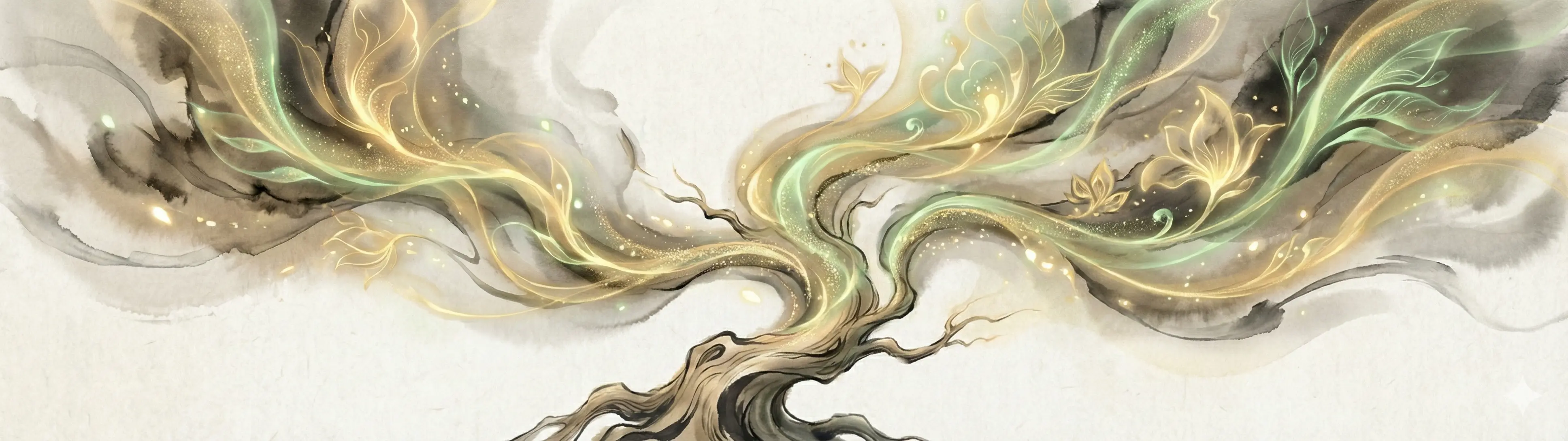 Abstract art representing the 食神 (Creator) generating wealth, featuring a flow of gold and jade-green light originating from a strong source and blooming into abundance, symbolizing the transformation of talent into wealth in Bazi astrology.