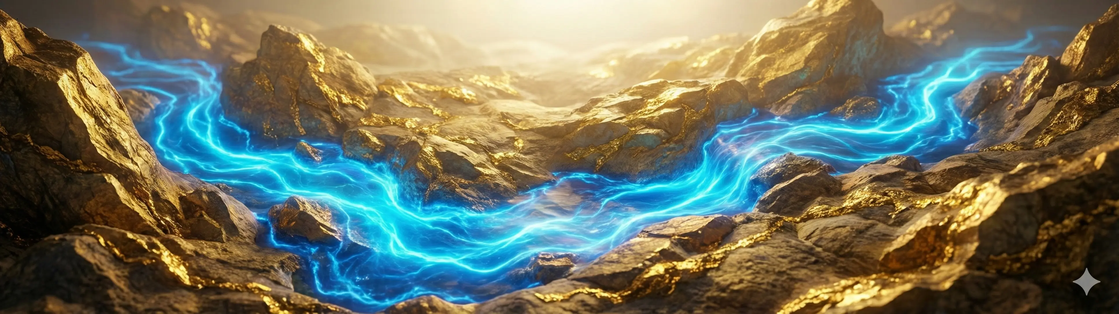 Abstract artistic representation of energy flow converting into golden wealth, symbolizing the Challenger producing Wealth structure in Bazi.