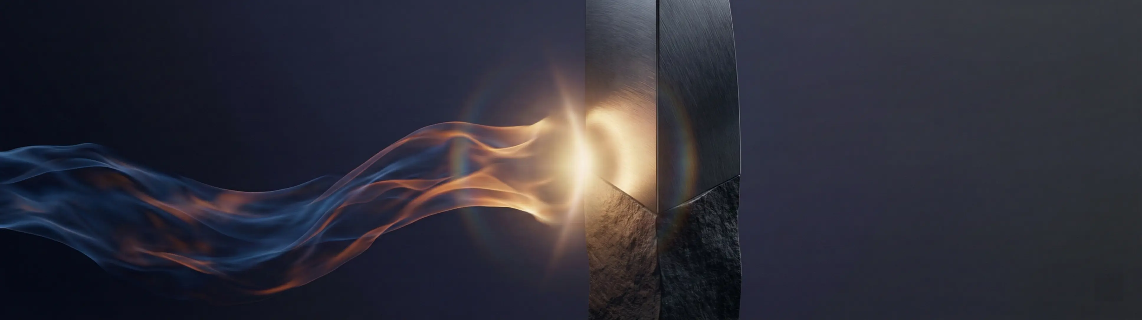 Abstract elemental energy flow representing the clash and transformation between Challenger and Authority, contrasting fluid dynamics with rigid structure.