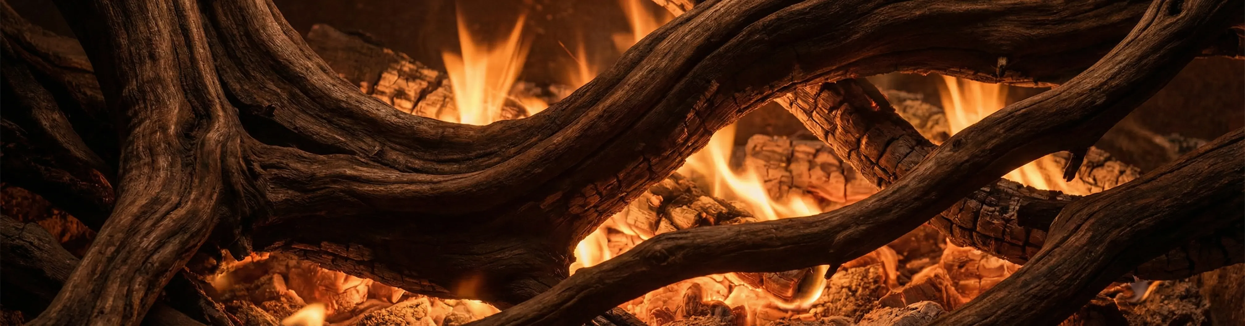 Abstract artistic texture of sturdy ancient wood intertwined with bright flames, symbolizing the energy flow of Wood and Fire Brightness.