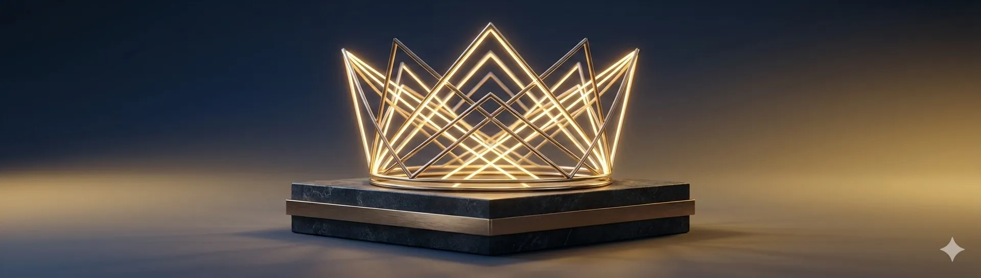 Abstract conceptual image featuring a crown structure made of light and geometric lines, symbolizing the transformation of Guan Sha pressure in Bazi into stable life achievements and status.