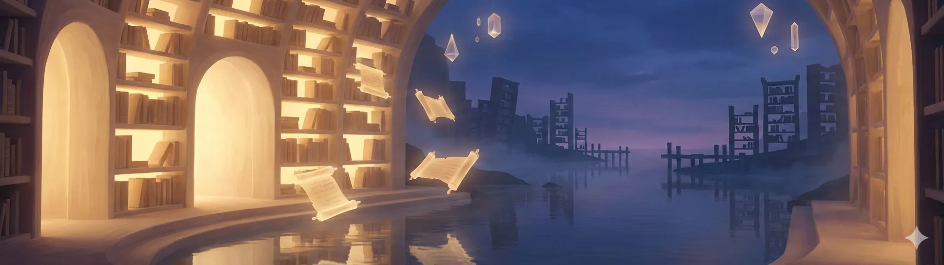 Abstract representation of the BaZi Resource Star as a serene soul sanctuary, blending warm light with scrolls of knowledge.